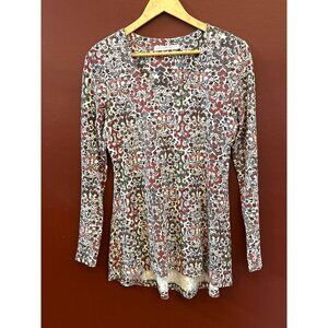 Peruvian Connections Women's Red White Green Long Sleeve Scoop Neck Top Pullover